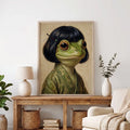 Whimsical Bob Hair Frog Portrait Vintage - Funny Canvas Wall Art - Natural Frame 8