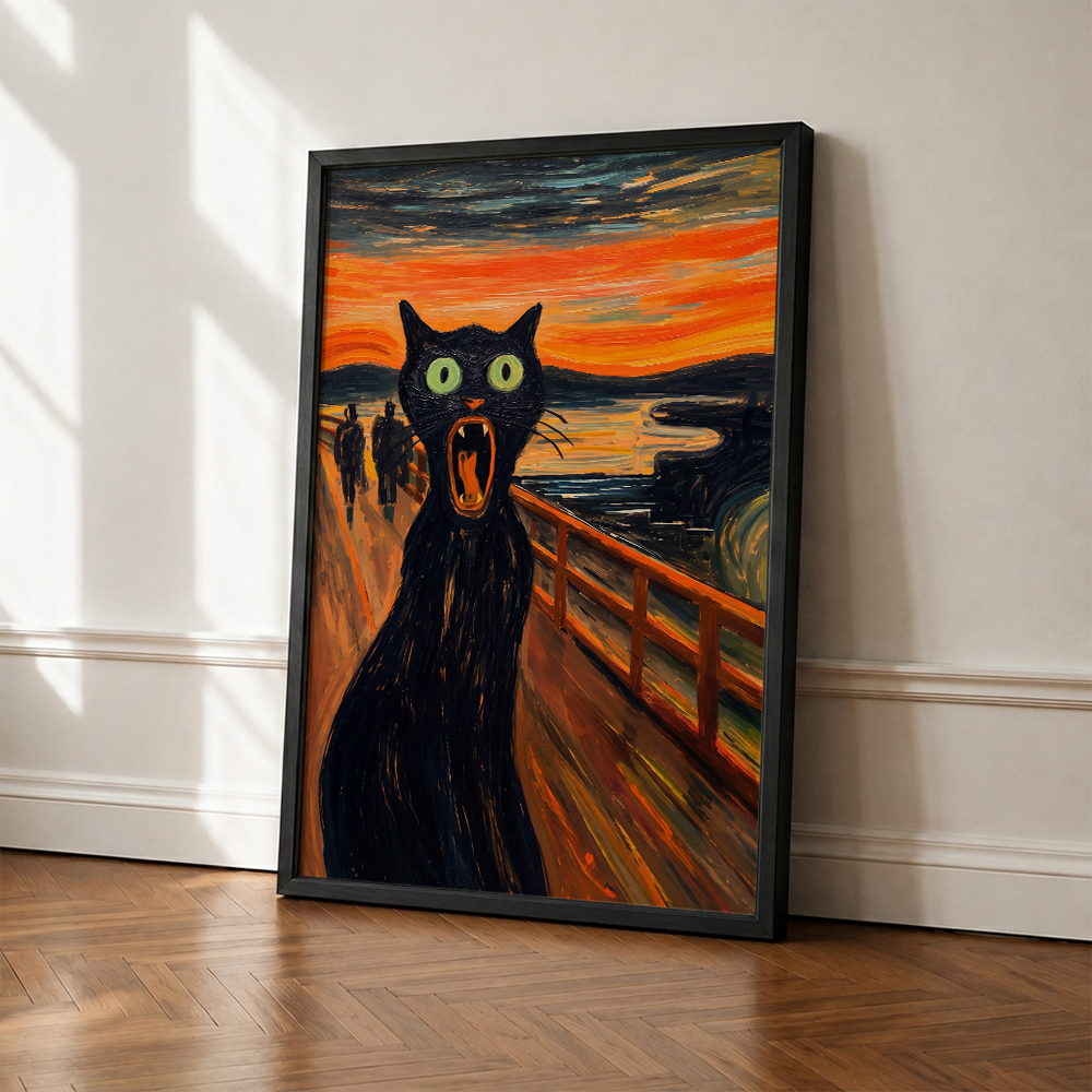 Funny Cat Canvas Wall Art, Stylish Anthropomorphic Animal Portrait, Masculine Power Lounge Decor