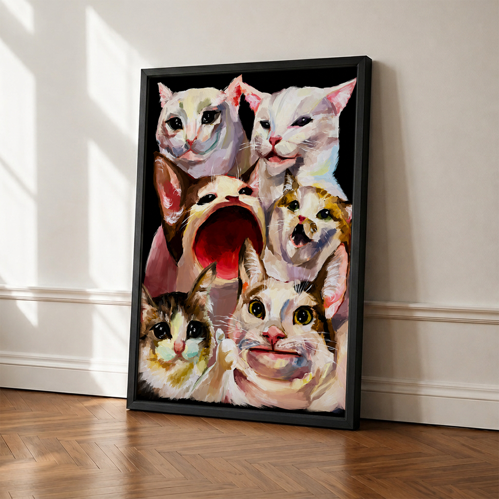 Funny Cat Canvas Wall Art, Stylish Anthropomorphic Animal Portrait, Masculine Power Lounge Decor (Copy)