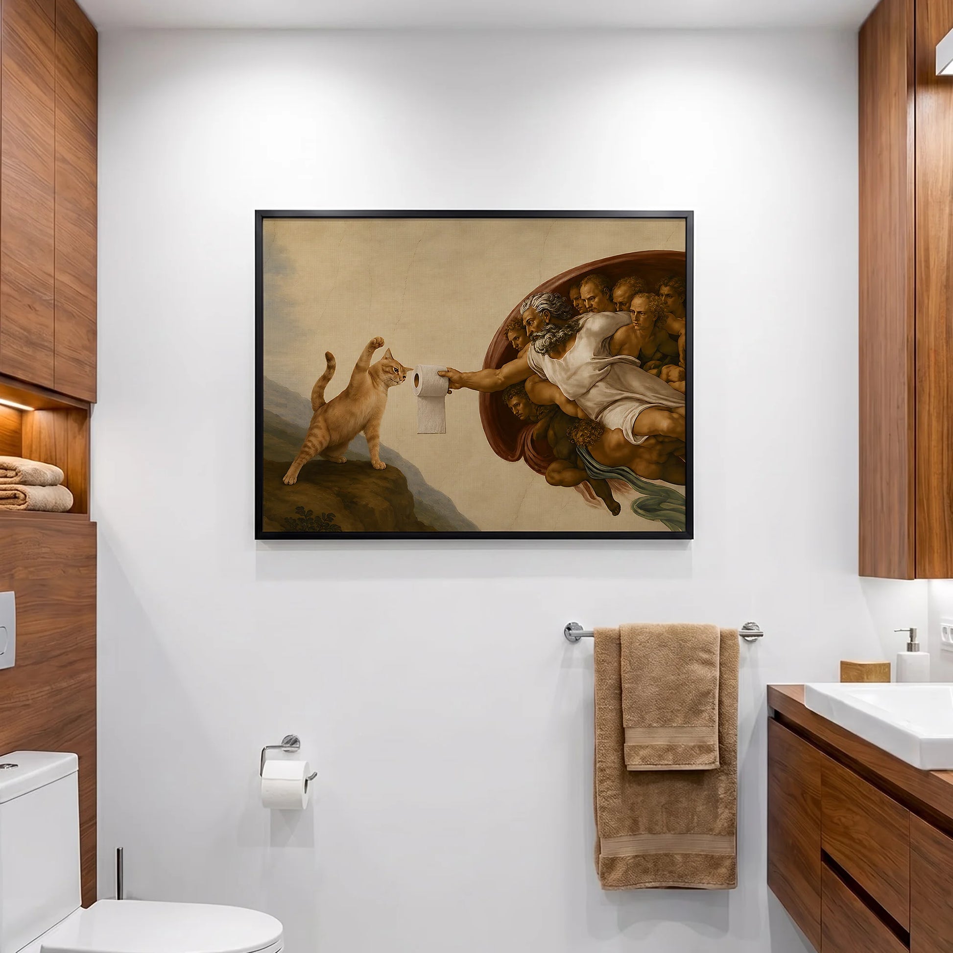 The Creation of Adam Cat Toilet Paper - Funny Canvas Wall Art - 2