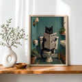 Funny Black Cat Reading Newspaper In Toilet - Funny Canvas Wall Art - 3
