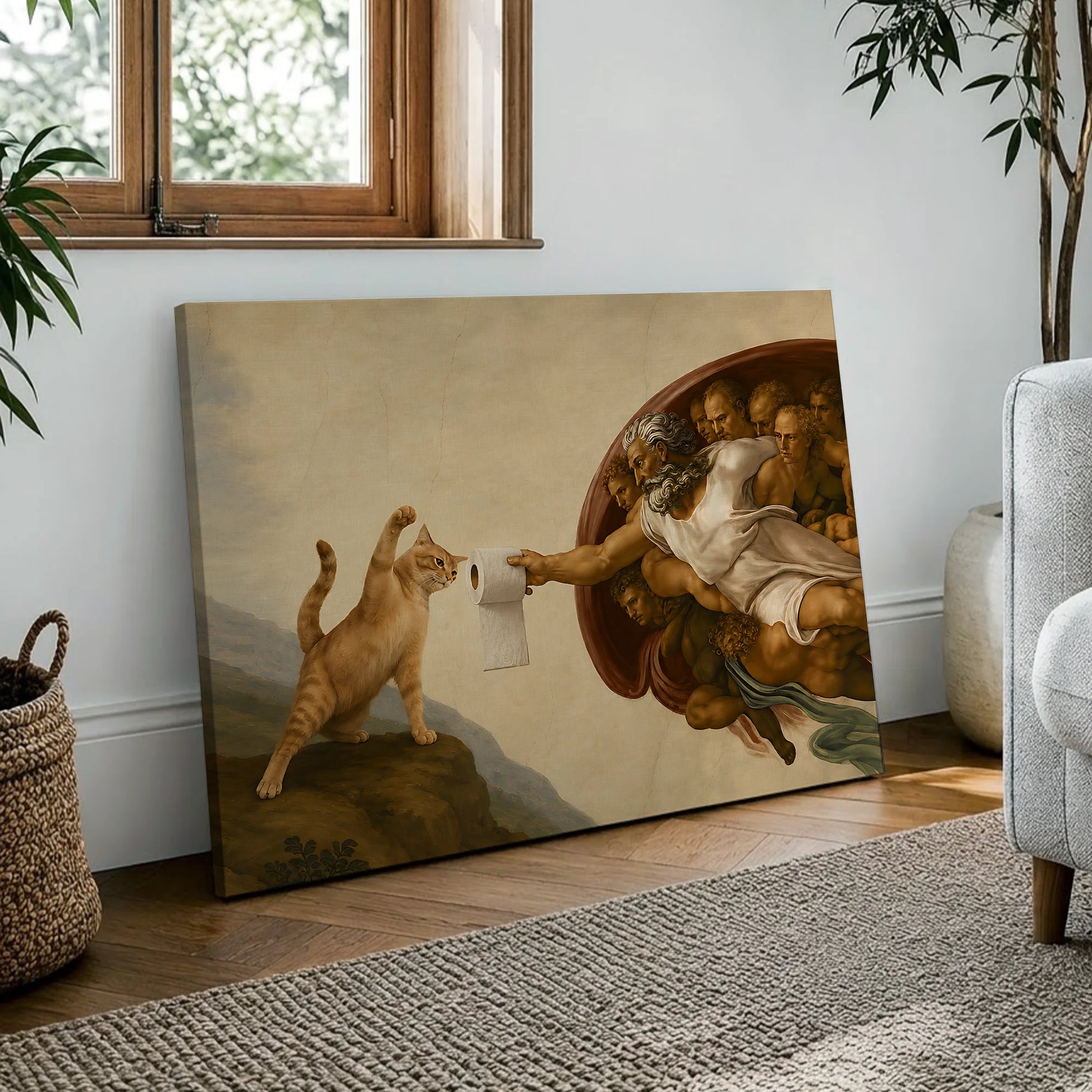 The Creation of Adam Cat Toilet Paper - Funny Canvas Wall Art - 3