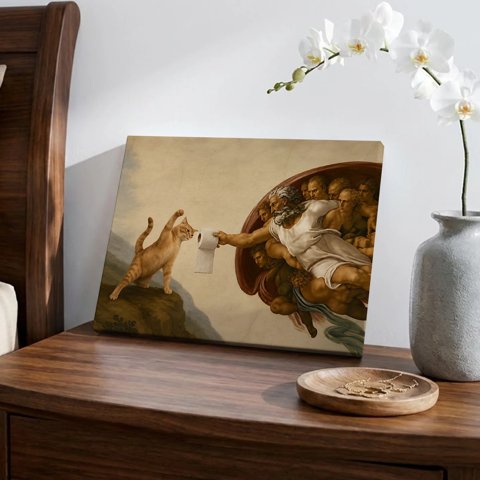 The Creation of Adam Cat Toilet Paper - Funny Canvas Wall Art - 5