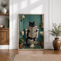 Funny Black Cat Reading Newspaper In Toilet - Funny Canvas Wall Art - 6