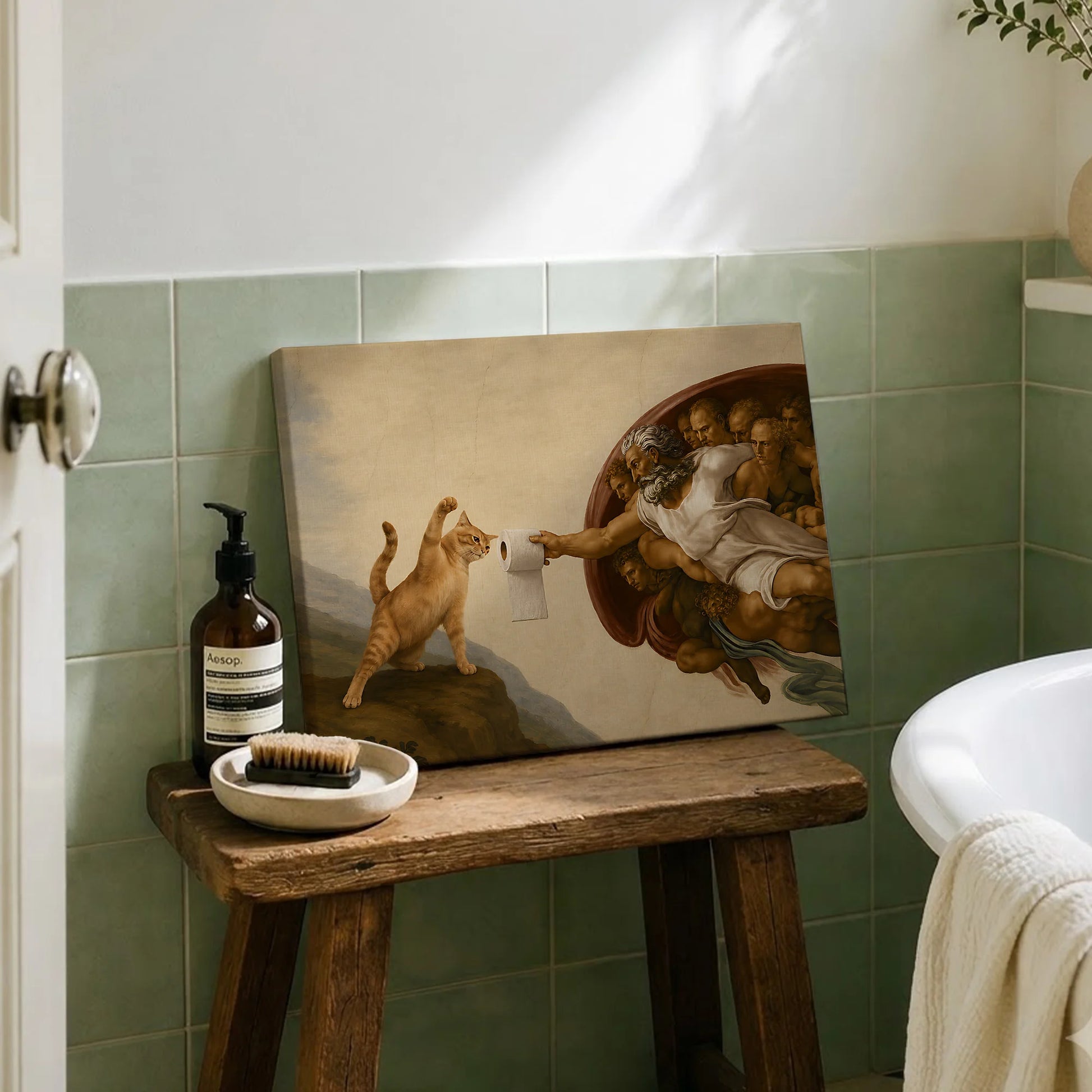 The Creation of Adam Cat Toilet Paper - Funny Canvas Wall Art - 6