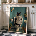 Funny Black Cat Reading Newspaper In Toilet - Funny Canvas Wall Art - 7