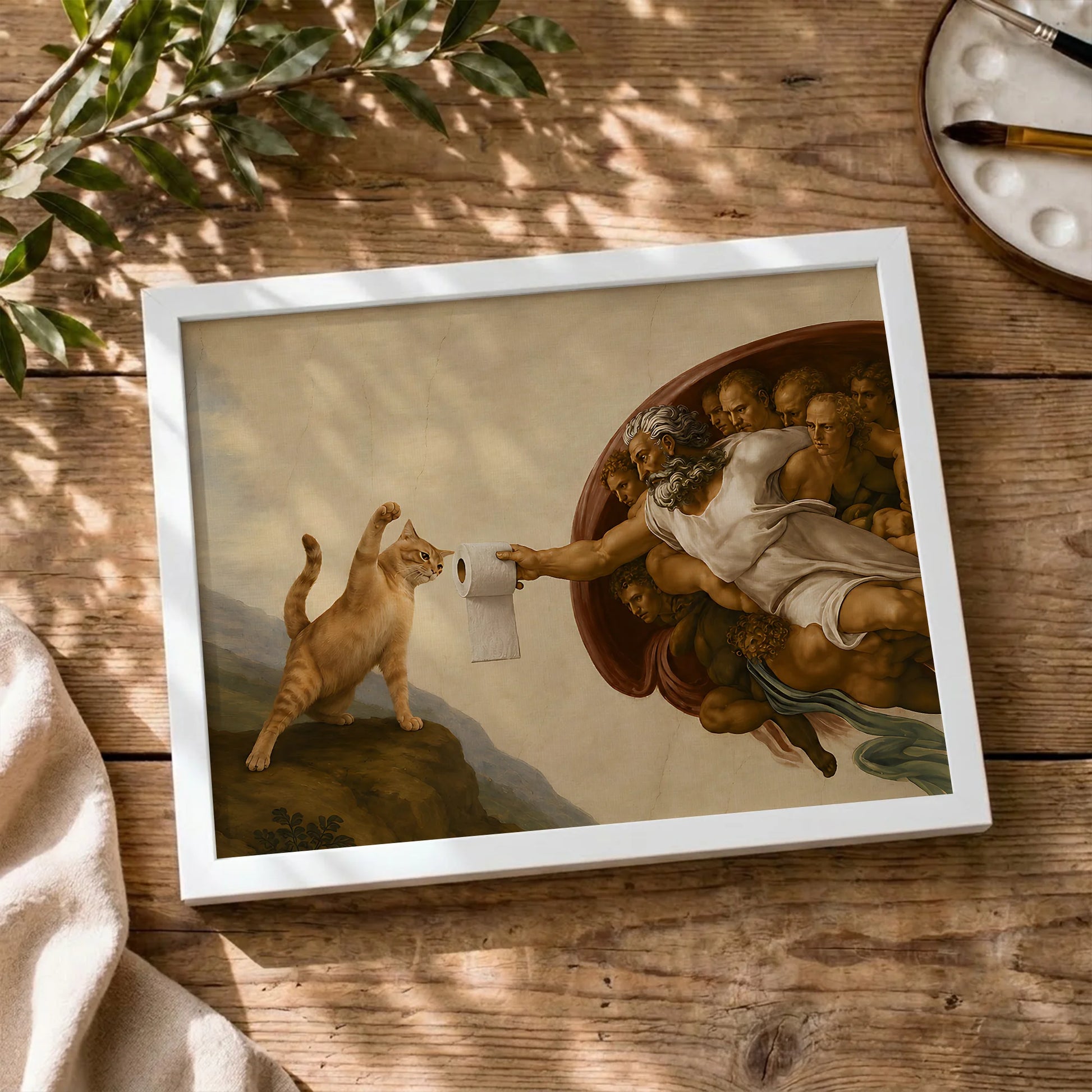 The Creation of Adam Cat Toilet Paper - Funny Canvas Wall Art - 9