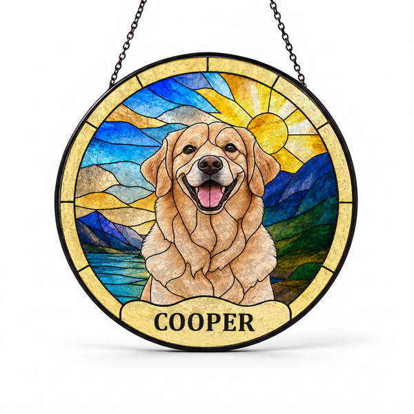 Custom Pet Portrait Suncatcher - Personalized Stained Glass Window Hanging